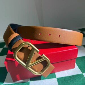 Valentino Garavani Tan and Black Leather Belt